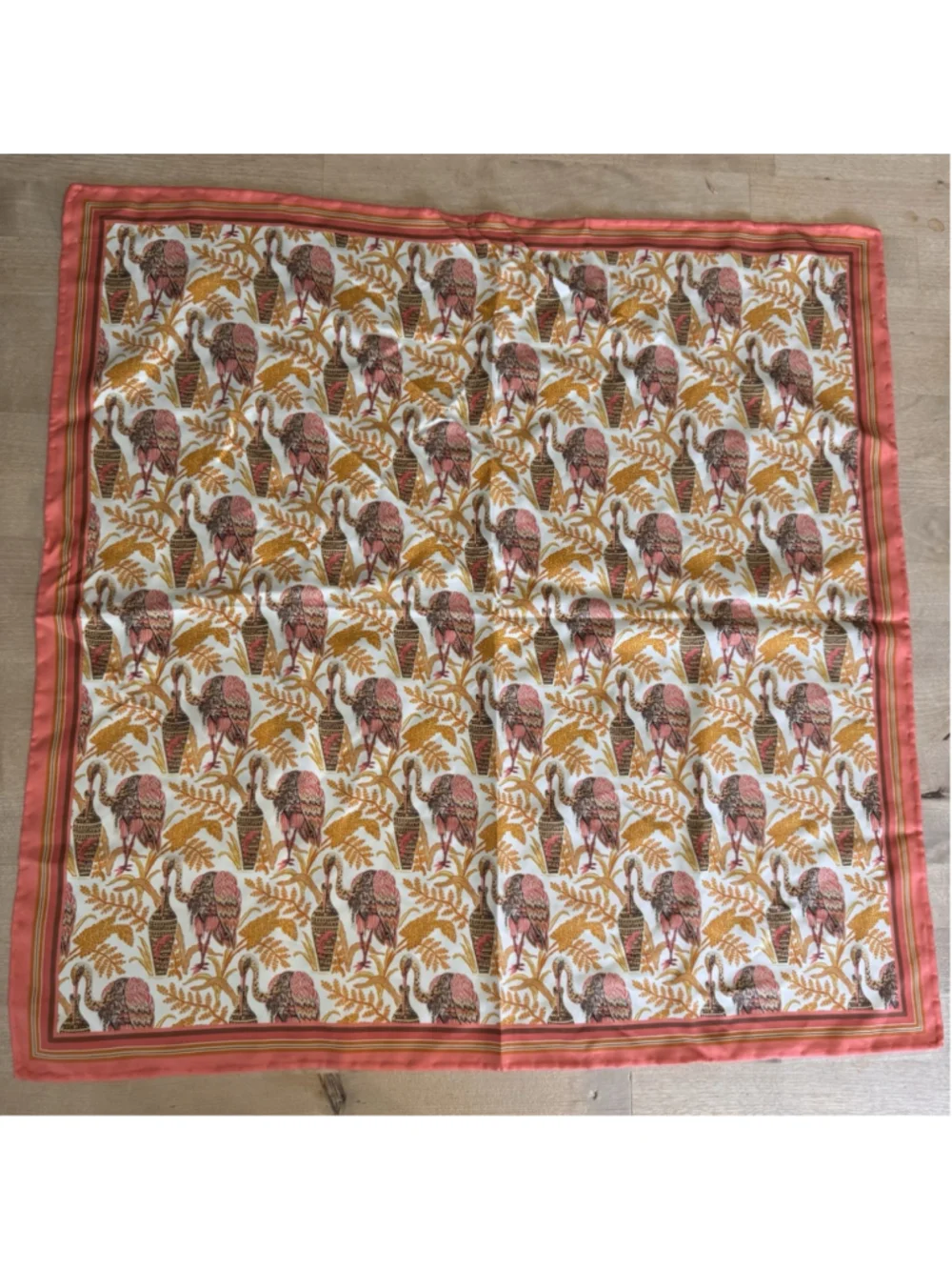 J.McLaughlin Silk Rare Bird Square Scarf Hand rolled Pink Yellow